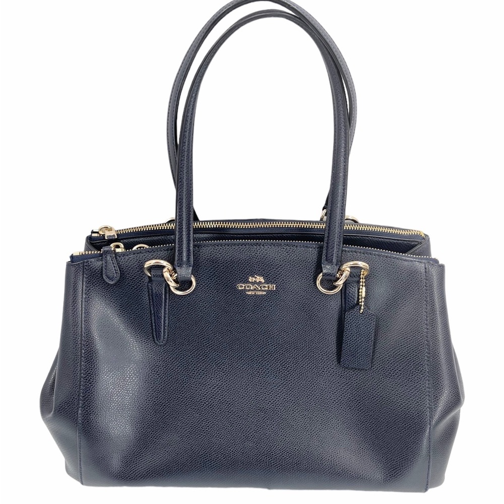 Authentic Coach Christie Crossgrain Leather Satchel Carryall Handbag Midnight